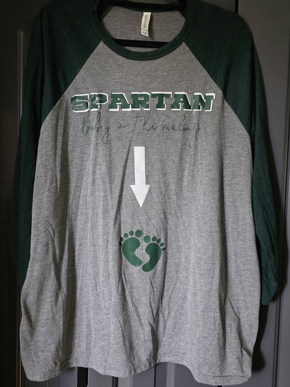 Bella Canvas Heather Gray Tee with Dark Green Raglan Sleeves